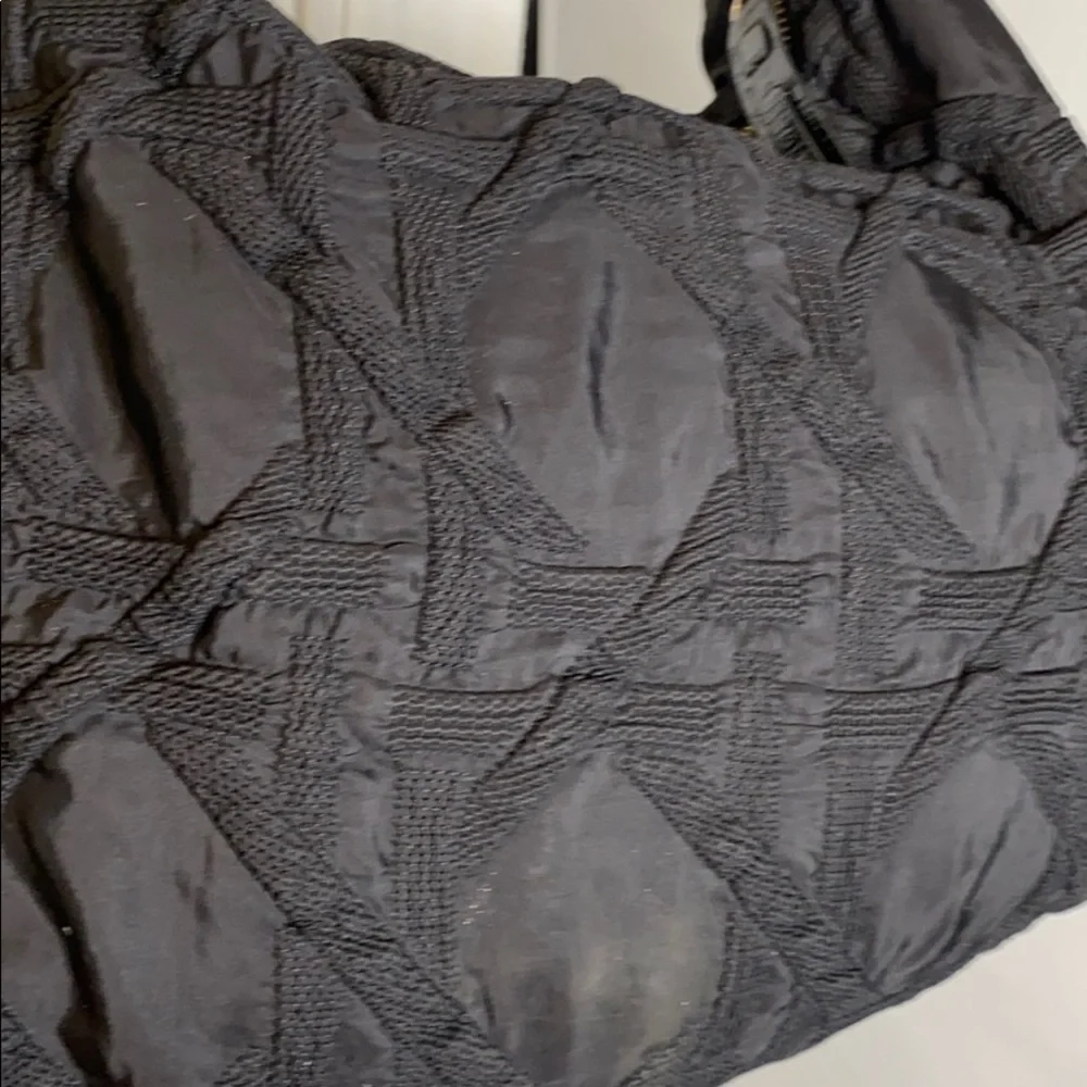 Stuart WeitzmanBlack Quilted Fabric Hobo Bag
